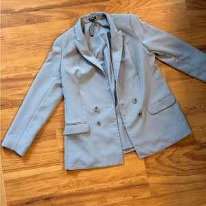 Express Pale Blue Double-Breasted Blazer